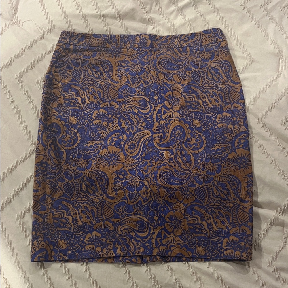 LOFT Blue and Brown Paisley Skirt